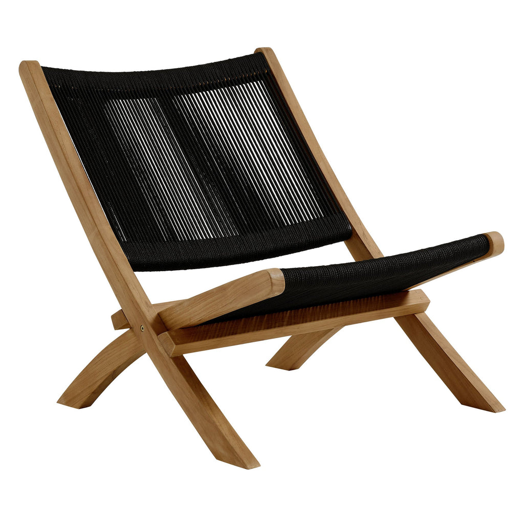 Vienna 3-Piece Outdoor Patio Teak and Rope Folding Lounge Chairs and Side Table by Modway