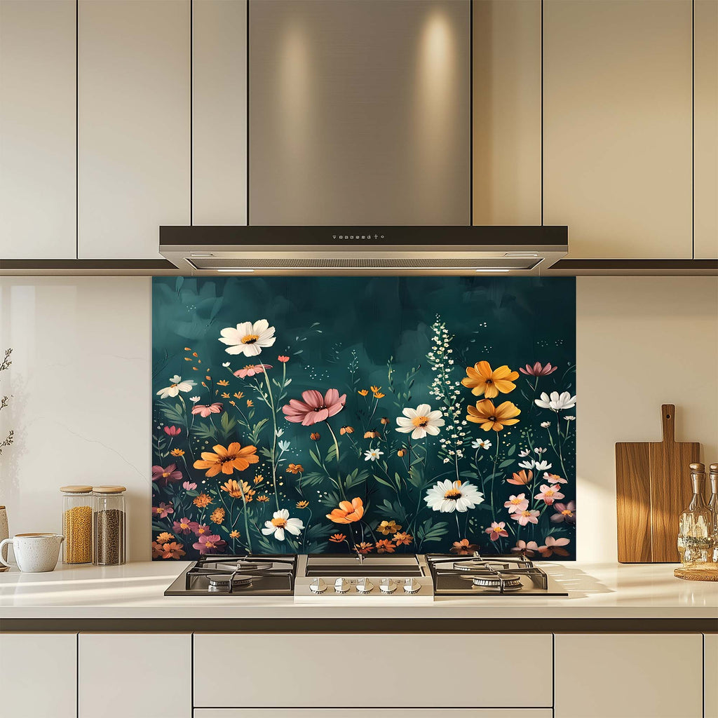 Wild Bloom – Tempered Glass Backsplash for Kitchen Stove | Wildflower Field Splashback