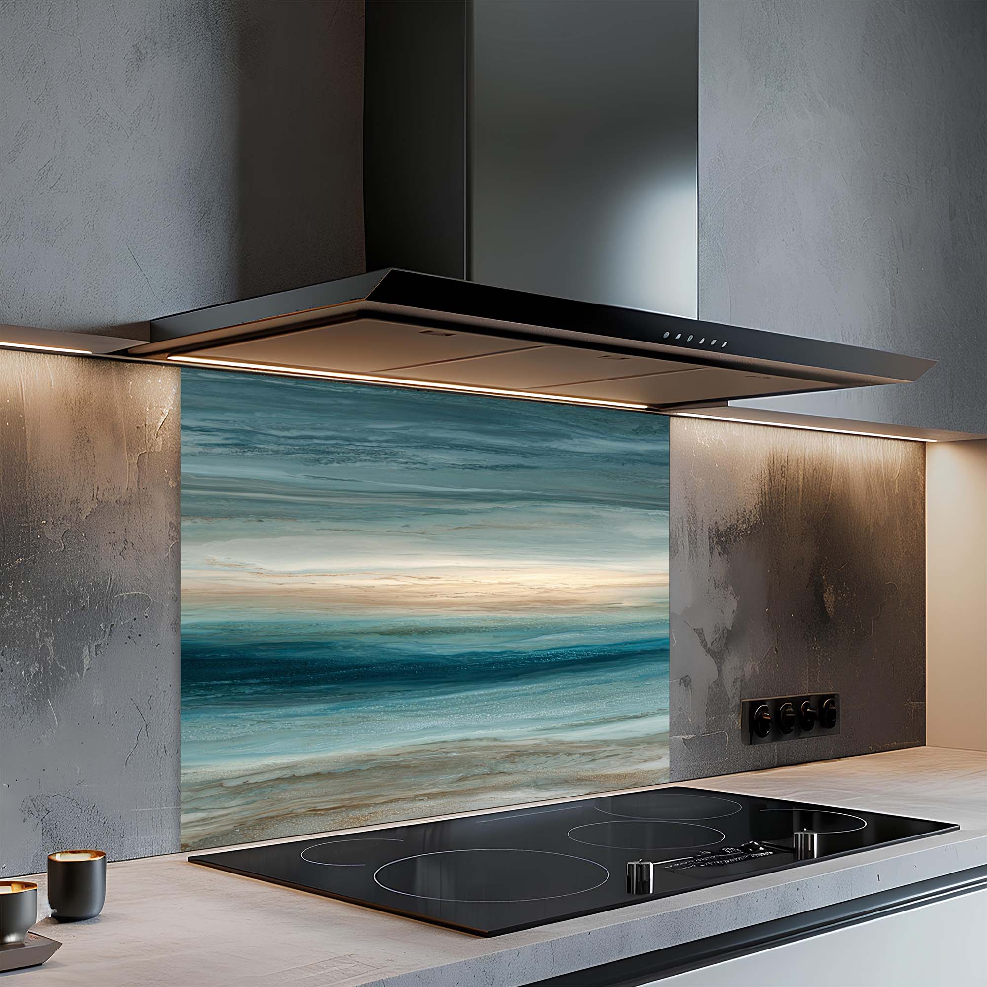 Coastal Serenity – Tempered Glass Backsplash for Kitchen – Ocean Horizon Splashback